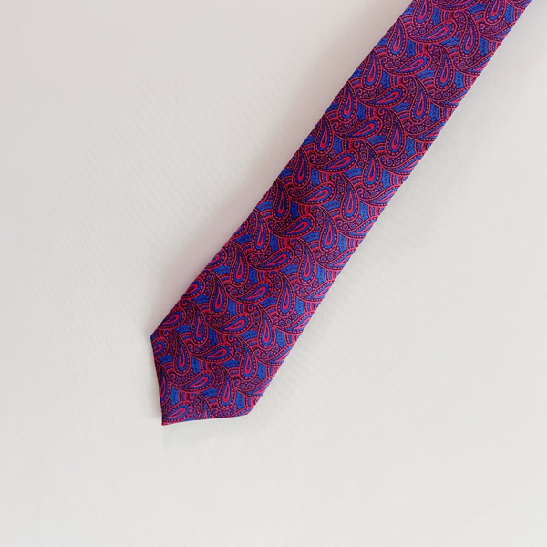 Magenta Tones & Blue Paisley Silk Slim Tie