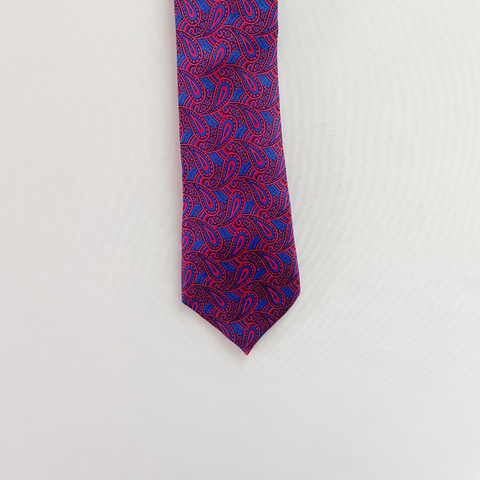 Magenta Tones & Blue Paisley Silk Slim Tie