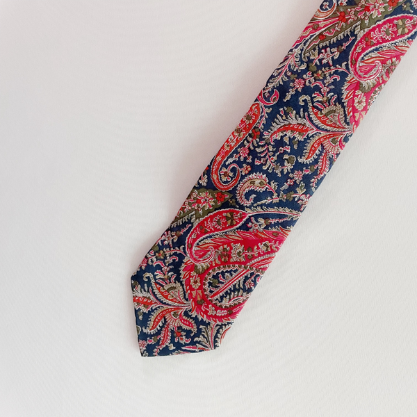 Classic Vintage Blue & Red Paisley Silk Slim Tie