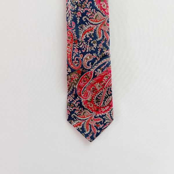 Classic Vintage Blue & Red Paisley Silk Slim Tie