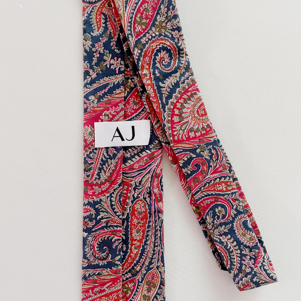 Classic Vintage Blue & Red Paisley Silk Slim Tie