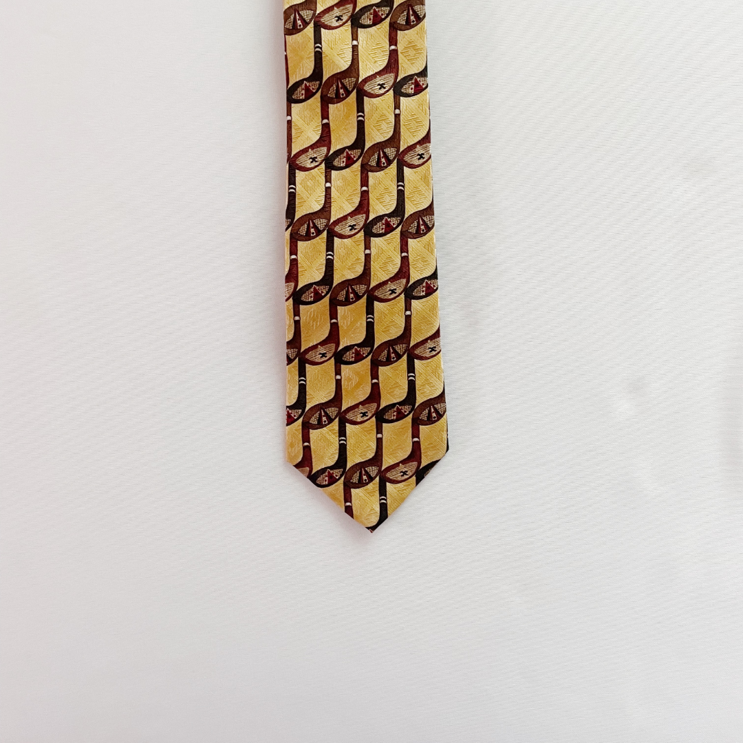 Vintage Golf Clubs Yellow Silk Slim Tie