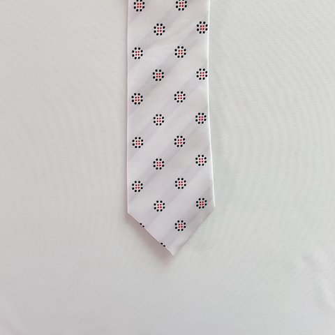 Black & Red dotted flowers on White Skinny Tie