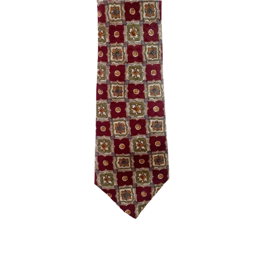 Classic Vintage Floral Stamps on Red Silk Slim Tie
