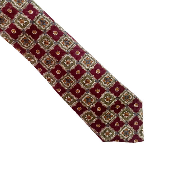 Classic Vintage Floral Stamps on Red Silk Slim Tie