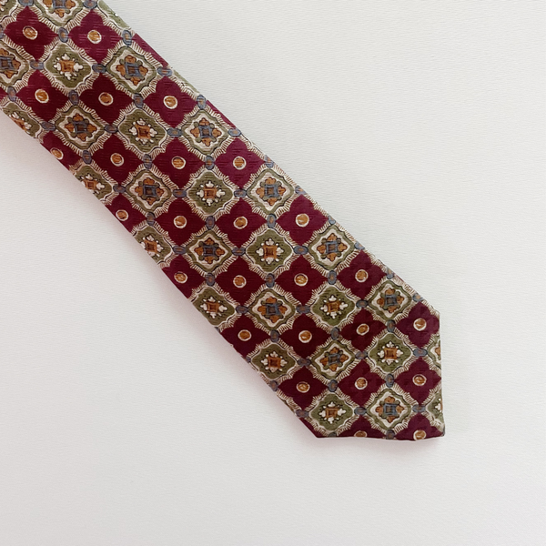 Classic Vintage Floral Stamps on Red Silk Slim Tie