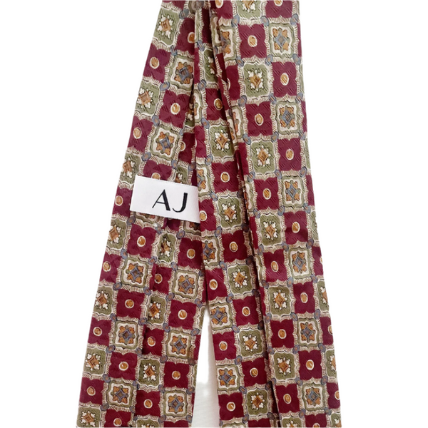 Classic Vintage Floral Stamps on Red Silk Slim Tie