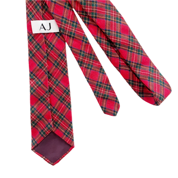 Classic Vintage Red & Green Plaid Silk Slim Tie