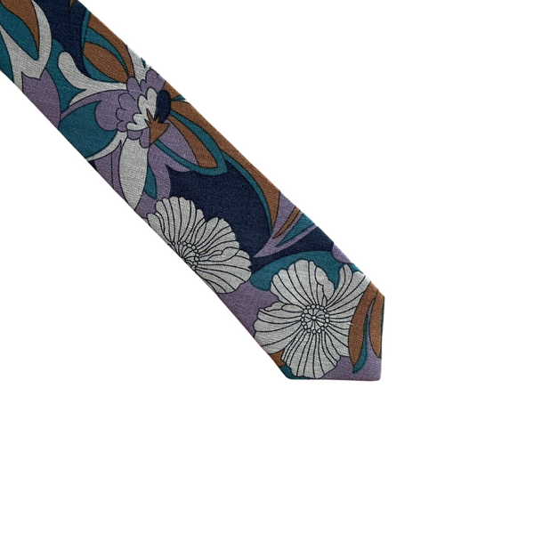 Linen Flowers Purple & Blue Linen Skinny Tie