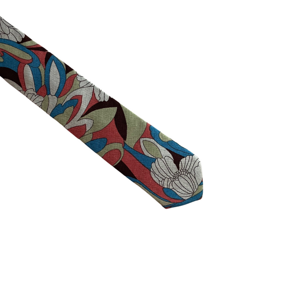 Linen Flowers Peach & Blue Linen Skinny Tie