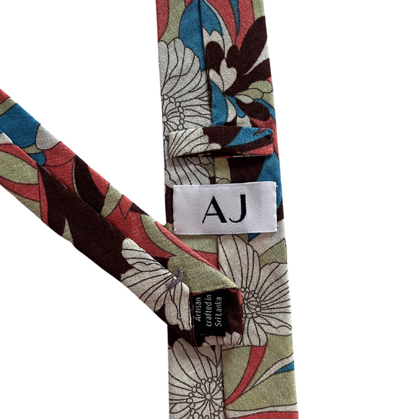 Linen Flowers Peach & Blue Linen Skinny Tie