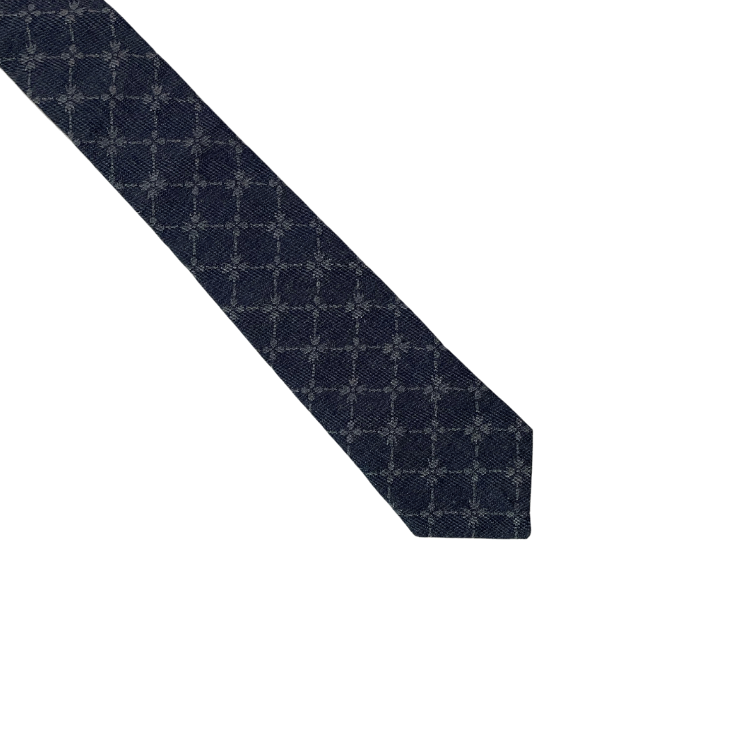 Flower Block Print Faux Denim Skinny Tie