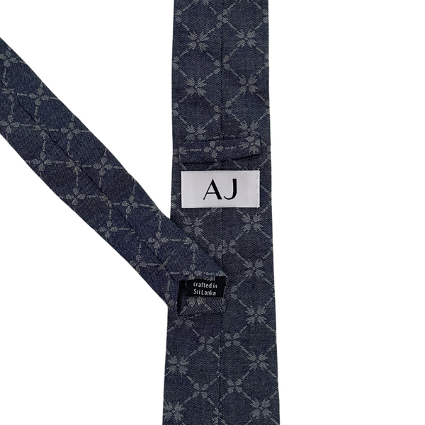 Flower Block Print Faux Denim Skinny Tie