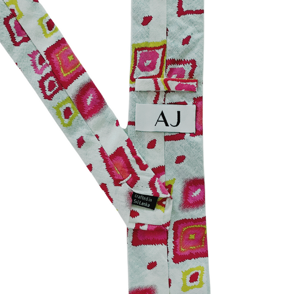 Abstract Pink & Yellow Ink Blot Squares on White Skinny Tie