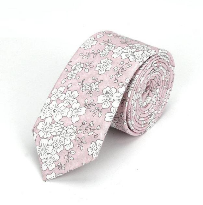 Light Pink Pencil Drawing Floral Skinny Tie