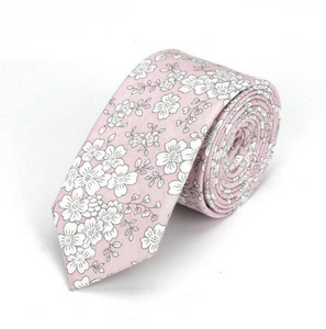 Light Pink Pencil Drawing Floral Skinny Tie