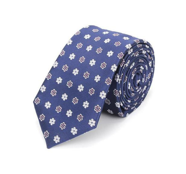 Frangipani Block Flowers on Dark Blue Skinny Tie