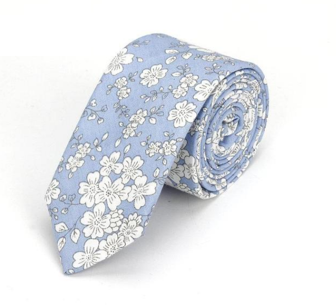 Light Blue Pencil Drawing Floral Skinny Tie
