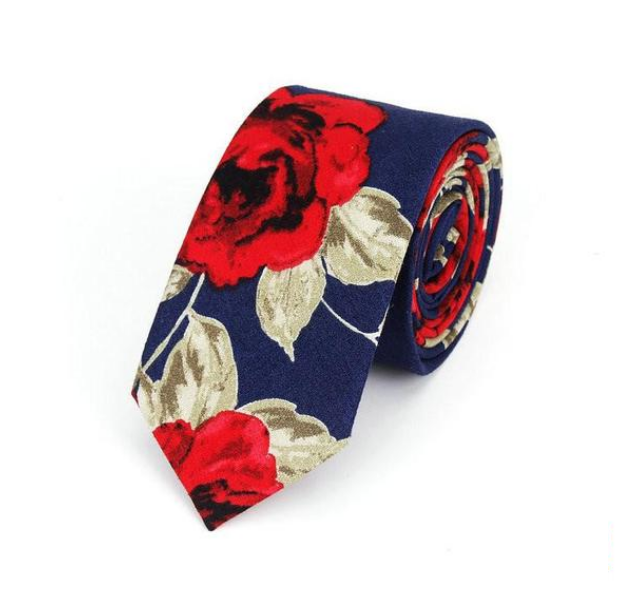Rose Floral on Dark Blue Skinny Tie