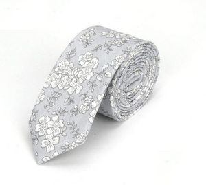 Light Grey Pencil Drawing Floral Skinny Tie