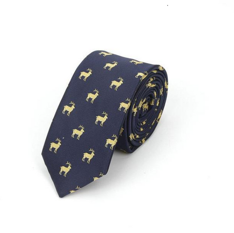 Yellow Reindeer on Blue Skinny Tie