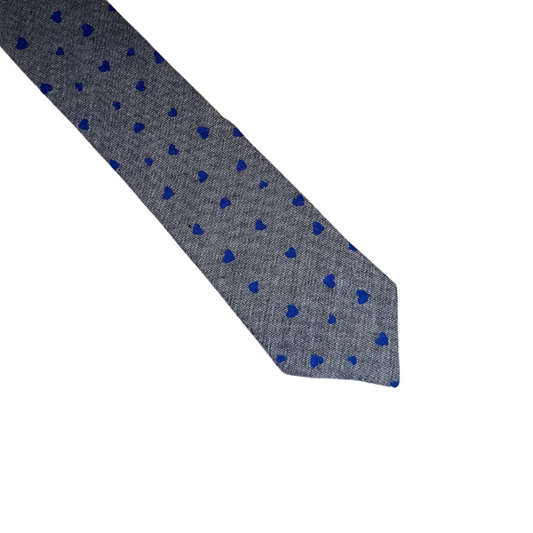 Heart Stamped Blue Skinny Tie