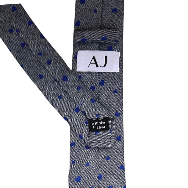 Heart Stamped Blue Skinny Tie