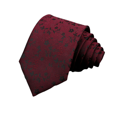 Classic Vintage Black Florals on Burgundy Skinny Tie