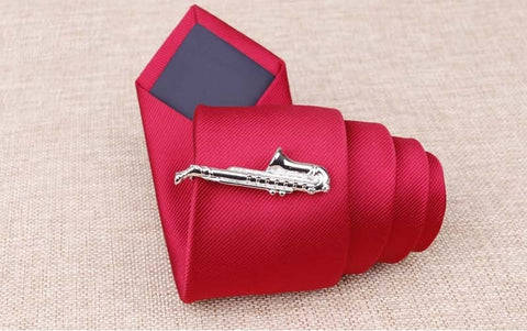 Silver Saxophone Tie Clip