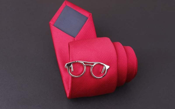 Silver Round Glasses Tie Clip