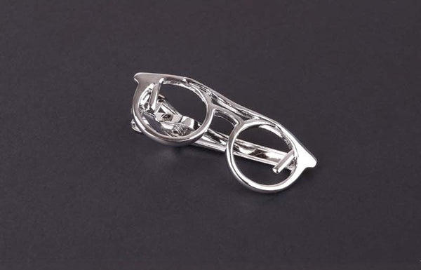 Silver Round Glasses Tie Clip