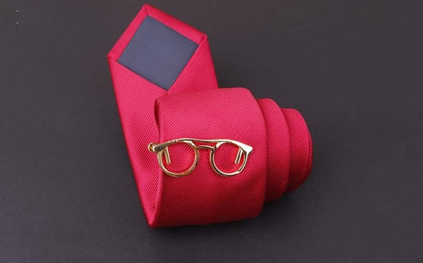 Gold Round Glasses Tie Clip