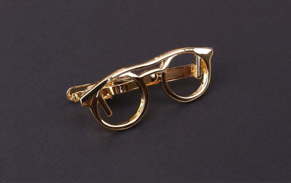 Gold Round Glasses Tie Clip