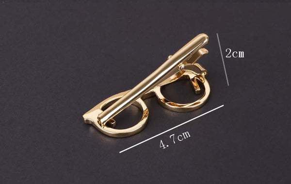 Gold Round Glasses Tie Clip