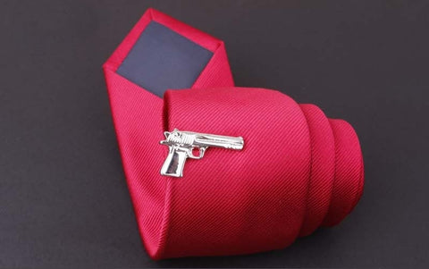 Silver Handgun Tie Clip