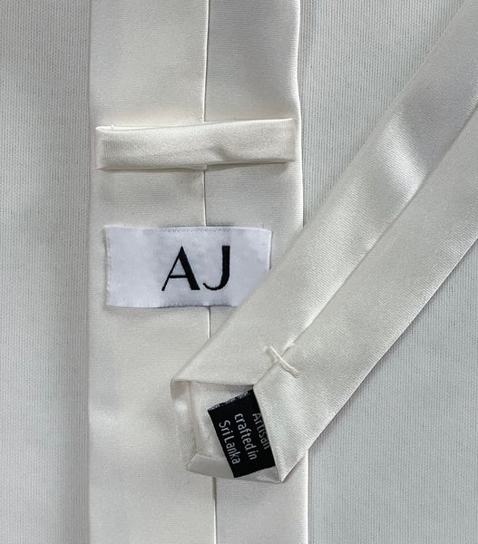 Off White Satin Silk Skinny Tie