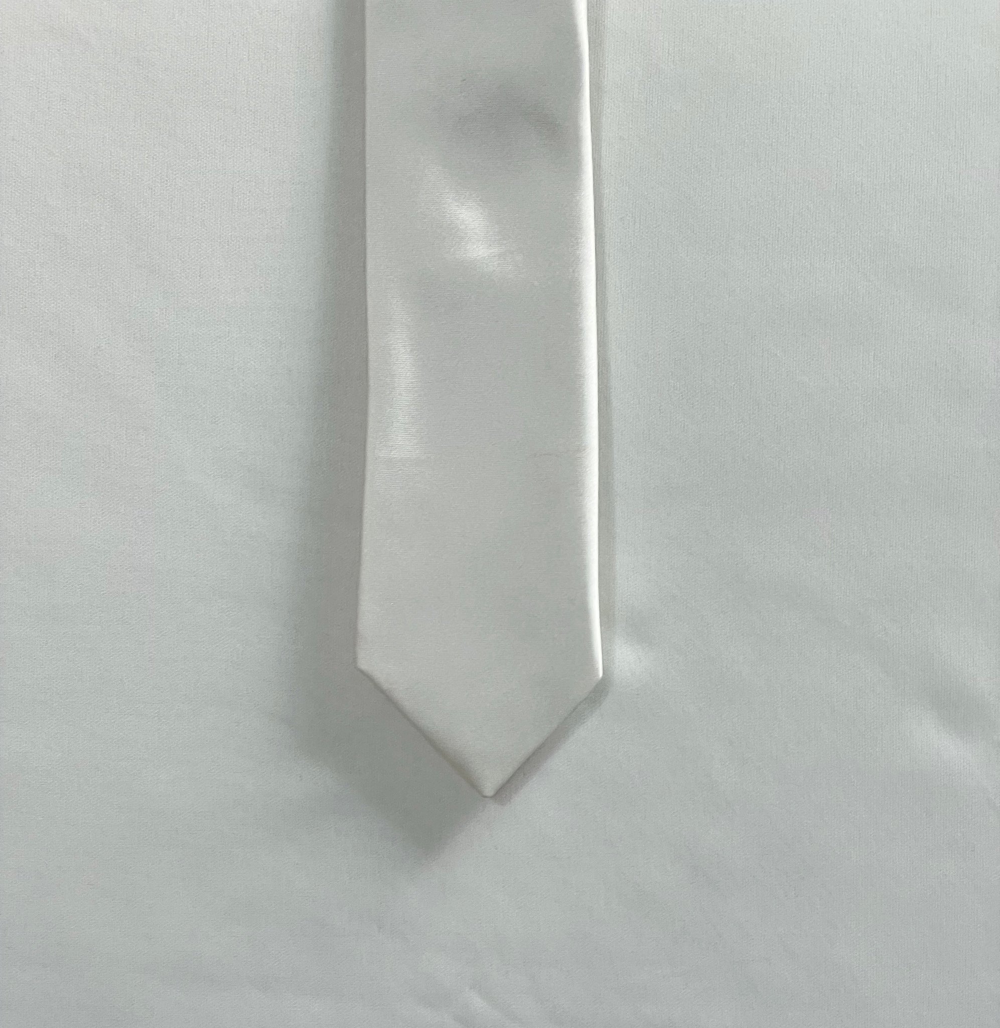 Off White Satin Silk Skinny Tie