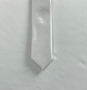 Off White Satin Silk Skinny Tie