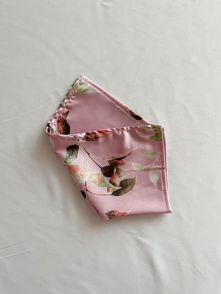 Groom's Luxury Light Pink with Printed Leaves Silk Pocket Square
