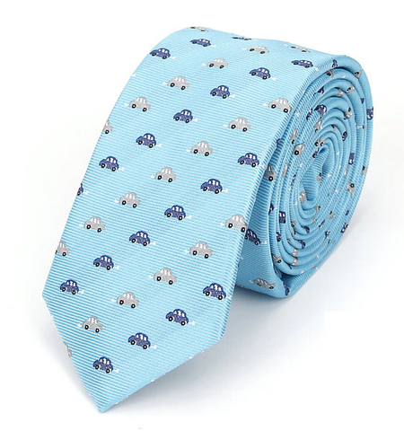 Speeding Car Cyan Blue Skinny Tie