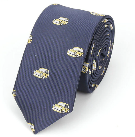 Yellow Mini Cooper Dark Blue Skinny Tie