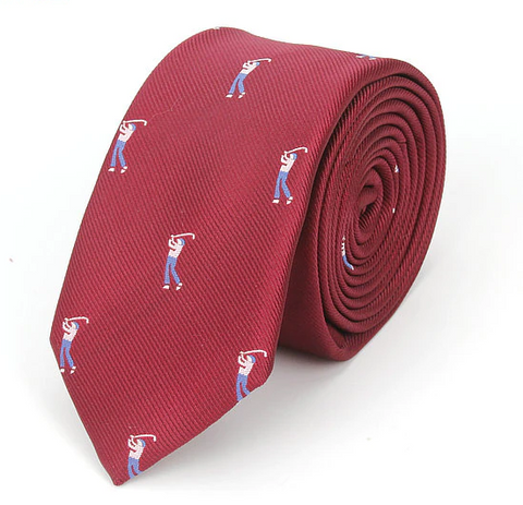 Swingin' Golfer Maroon Skinny Tie